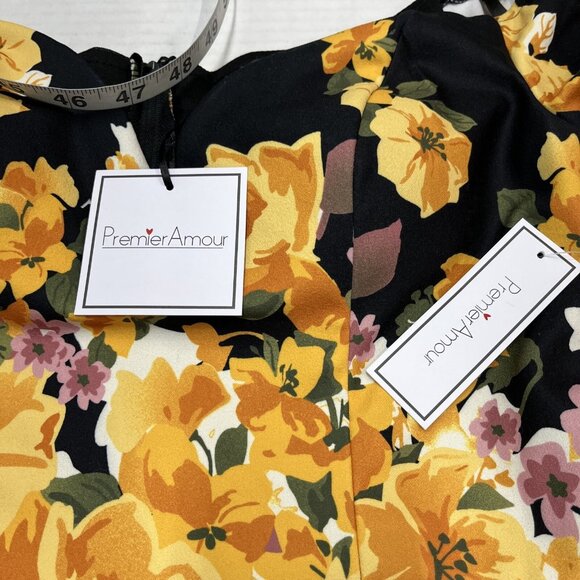 Premier Amour Dress Women 6 Black Yellow Floral Asymmetrical Retro Pin Up - Picture 8 of 12